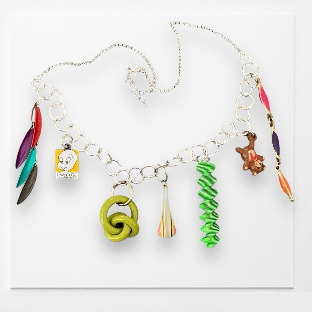 Handcrafted Retro 80s Novelty Kitsch Colorful Charm Necklace Jewelry